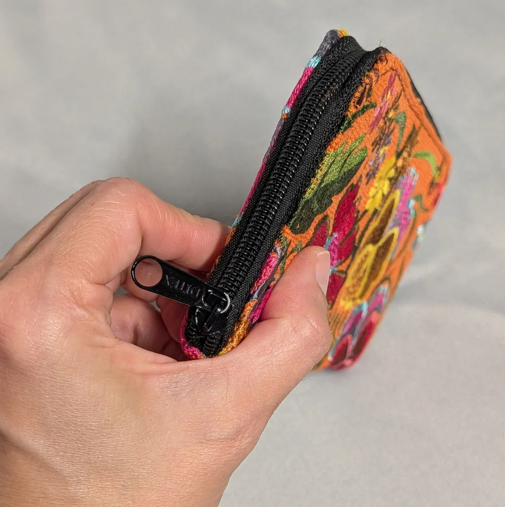Beautiful Hand Embroidered Colorful Floral Zip Around Wallet